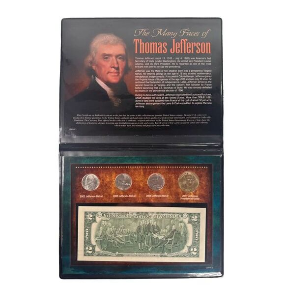 The Many Faces of Thomas Jefferson 5pc Coin & Currency Collection - Picture 1 of 4